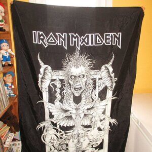 Vintage 1980's - 90's Iron Maiden Black & White Wall Flag Banner 55" x 38”